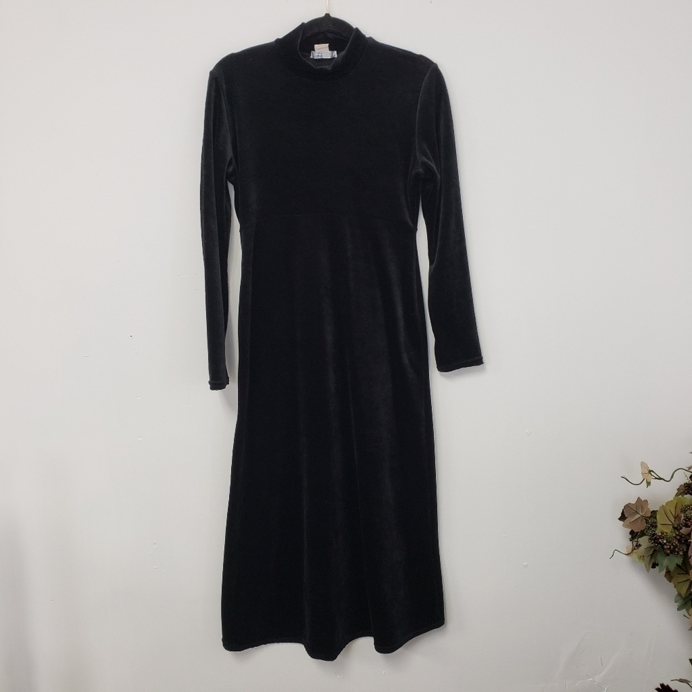 VINTAGE Y2K Black Velveteen Midi Dress Made in USA by Tiff Tiff Dress S EUC - Picture 14 of 14